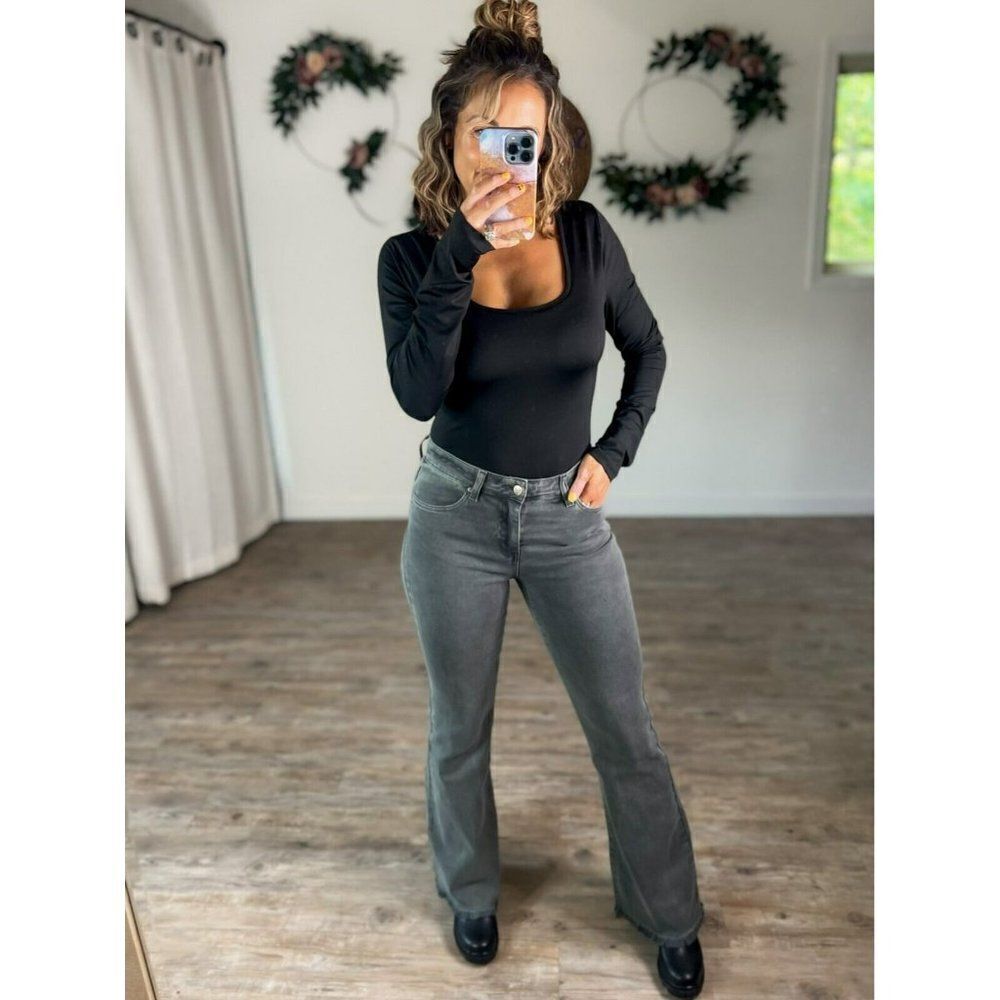 Zenana It's About Time Colored Denim Flares in Ash Black DMP-1846A - Picture 5 of 9